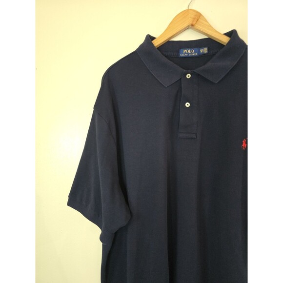 Polo Ralph Lauren Shirt Mens 3XB Big Navy Blue Short Sleeve Red Polo Logo Cotton - Picture 3 of 8